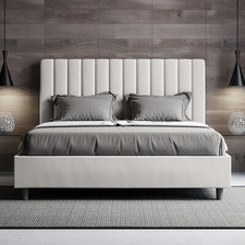 Letto imbottito matrimoniale AGUEDA 160x190 con o senza contenitore Bianco
