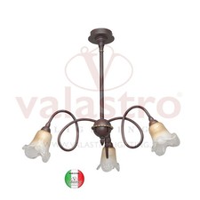 Lampadario a soffitto ferro battuto classico 3 vetro murano Doge Made in Italy
