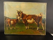 ANTICO DIPINTO OLIO SU TELA TEMA AGRESTE ALLIEVO SCUOLA DI DELLEANI