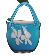 Borsa a mano in vetro artistico azzurro chiaro con sfumature blu, 8,66 "Ottimo regalo, Made in Italy