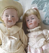 Coppia di bambole antiche G. Heubach taglia 1 in porcellana biscuit