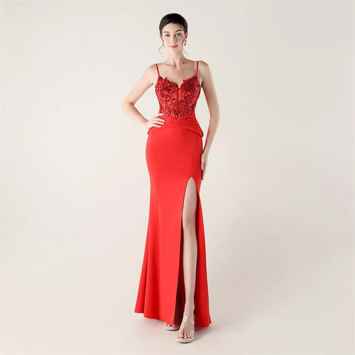 Vestito rosso vivo lungo con - vestito,