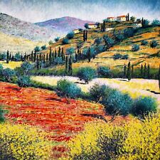 Mario Soave Serigrafia Firmata arte figurativa paesaggio Campagna alberi borgo