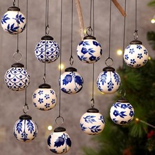 12 Blu Bianco Natale Palline