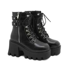 Stivaletti anfibi donna punk platform 8 cm pelle sintetica nero catena CZ475