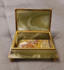 ANTICO COFANETTO PORTAGIOIE IN ONICE VERDE ED OTTONE VINTAGE DA COLLEZIONE