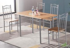 SET TAVOLO RETTANGOLARE 140x80xh75 CM + 6 SEDIE LEGNO CHIARO MDF ACCIAIO CUCINA