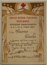 NOVARA CROCE ROSSA ITALIANA GIOVANILE GIOVANILE TESSERA DIRIGENTE LOCALE 1942