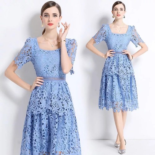 Abito blu pizzo ricamato - blu,