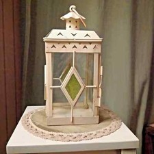 Vecchia Lanterna in Metallo e Vetro - Bianco Anticato - 10,7 x 10,7 x 23