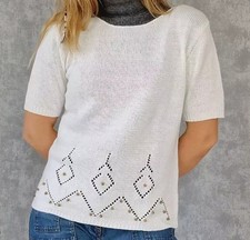 Canda maglione maglia 40 42 L XL bianco perle manica corta camicetta maglia maglietta 
