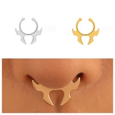 925 Placcato Argento Horns Finto Naso Anello Lucente Non Piercing Clip Cuff Gift