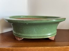 BONSAI Vaso per bonsai Vintage Shoin in gres smaltato Verde cm 19,5 x 15,8 - h 7