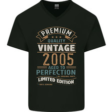 T-Shirt In Cotone V-Neck Premium Vintage Per Il 20° Compleanno 2005 Da Uomo