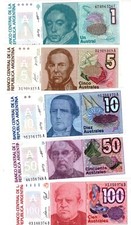 LOT SET SERIE 5 BILLETS Argentine ARGENTINA  1 5 10 50 500 AUSTRALES ND UNC NEUF