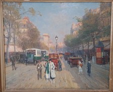 Dipinto Olio Su Tela Di N. Beraud Raffigurante Parigi , 1930 Circa
