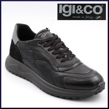 Scarpe da uomo IGI & CO invernali in vera pelle nere sneakers casual stringate e