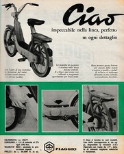 PUBBLICITA' 1969 CIAO PIAGGIO  MOTORINO RAGAZZI  MODA CARATTERISTICHE MODELLI