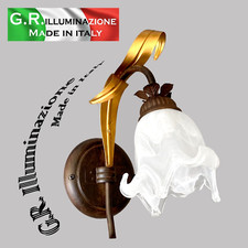 APPLIQUE IN FERRO BATTUTO 1 LUCE BRUNITO ORO LAMPADA DA PARETE CUCINA BAGNO Sara