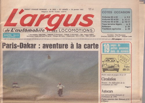 Argus 3023 paris - n°3023, paris-dakar