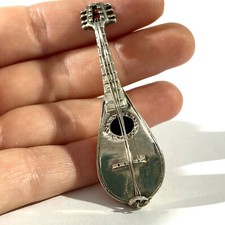 miniatura mandolino vintage in argento massiccio, figurina italiana marcata
