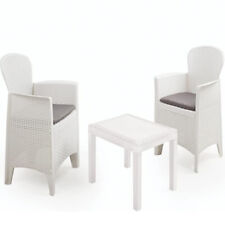 Tavolino e 2 poltrone sedia con cuscino in resina bianca Salotto per pub bar