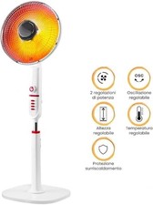 Stufa al Carbonio a Piantana 1000 Watt Oscillante Bianco 2 livelli riscaldatore