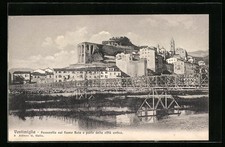 Cartolina Ventimiglia, Passerella sul fiume Roia e parte della città antica 