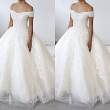 Abiti da sposa di lusso pizzo applicazioni spalle scoperte spazzate treno abiti da sposa