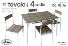 TAVOLO + 4 SEDIE LEGNO METALLO SALVASPAZIO PRANZO BIANCO GRIGIO 110*70*76 cm