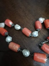 Importante Collana Con Perle Scaramazze e Corallo Bambù (montatura artigianale)