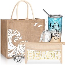 6 Pcs Christmas Beach Gifts for Women Set Beach Theme Gift Set Burlap Tote Ba...