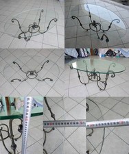 Tavolino artigianale in ferro battuto vetro temperato a forma ovale pezzo unico