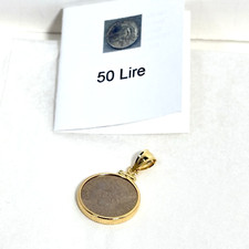 Ciondolo lunetta oro 14 carati moneta vaticana 50 lire Papa Giovanni Paolo 5,8 g 7/8"