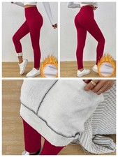 Leggings donna termici pile foderati invernali caldi pantaloni L 40/42 bordeaux P05