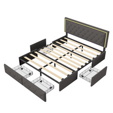 Letto Matrimoniale Imbottito Comanlai 160 X 200 Cm, Letto Contenitore, Con 4 Cas