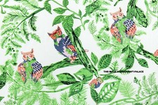 4.6m Mano Blocco Stampa Handmade Cotone Indiano Verde Gufo Uccello Tessuto