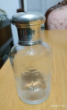 BOTTIGLIA PORTAPROFUMO ANTICA VETRO LAVORATO E ARGENTO 800  TOELETTA