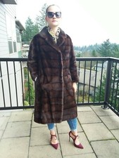 Cappotto Midi Mohagany Orizzontale Vera Pelliccia di Visone Tg L