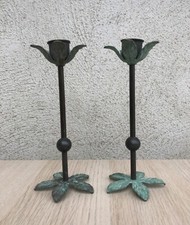 Coppia Di Portacandele Vintage In Metallo