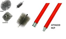 SCOVOLO IN ACCIAIO E ASTE PER PULIZIA TUBI CANNA FUMARIA STUFE CAMINI TERMOCAMIN