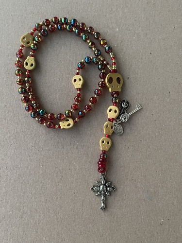 Crocifisso rosario teschio oro - teschio,