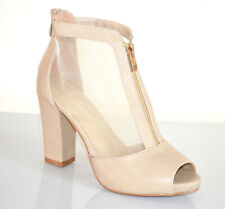 Scarpe donna beige decoltè tronchetti tacco alto velati zip eco pelle n. 40 F2X