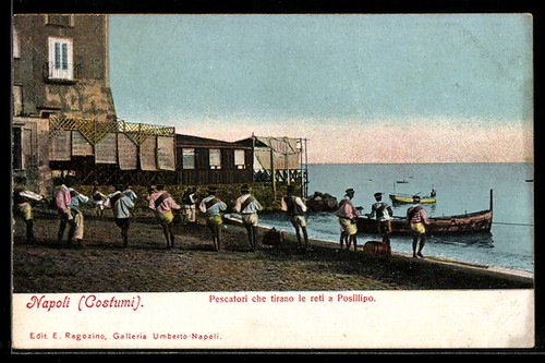 Cartolina napoli pescatori - cartolina, napoli,
