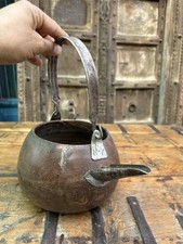 Vecchia rara zuppiera antica in legno intagliato a mano 1&00 manico in metallo