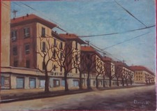 Quadro Naif olio Milano viale