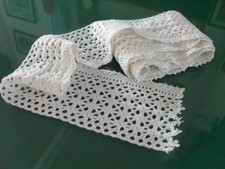 VECCHIO PIZZO AD UNCINETTO  ANTICA BORDURA L. CM 120 VINTAGE HAND MADE CROCHET