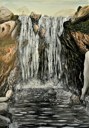 Dipinto olio tela - su, "cascata