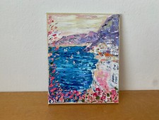 Costiera Amalfitana Impasto dipinto olio su tela Italia estate paesaggio marino decorazione arte parete