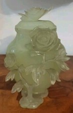 🌟🌟Antico vaso potiche, giada, Floreale Rosa Foglie XIX secolo Museale Raro🌟🌟